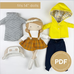 Mini Pals Dress up set 6, sweater weather, doll clothing pattern, doll sewing pattern, doll jacket pattern, doll dress pattern, hat doll pdf