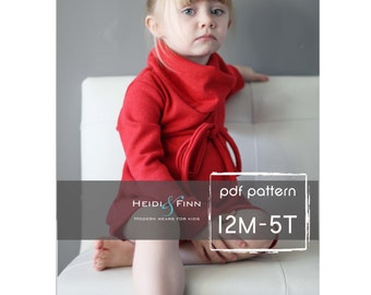 Cowl Neck Jumper Dress and sweater pattern  PDF 12m-5T easy sew  tunic dress sweater