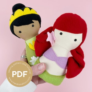 MINI cuddle dolls, princess doll pattern, doll sewing pattern, soft doll pattern, pdf sewing pattern, toy doll pattern, plush doll set 3