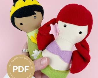MINI cuddle dolls, princess doll pattern, doll sewing pattern, soft doll pattern, pdf sewing pattern, toy doll pattern, plush doll set 3