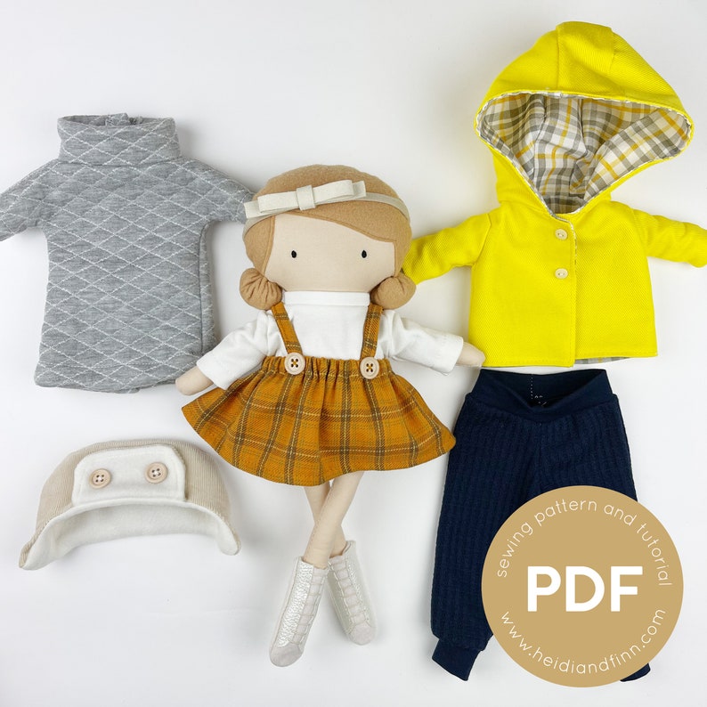 Mini Pals Dress up set 6, sweater weather, doll clothing pattern, doll sewing pattern, doll jacket pattern, doll dress pattern, hat doll pdf image 1