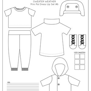 Mini Pals Dress up set 6, sweater weather, doll clothing pattern, doll sewing pattern, doll jacket pattern, doll dress pattern, hat doll pdf image 5