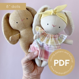 baby bunny doll sewing pattern, toy pdf sewing pattern, tiny doll sewing pattern, easy sew pattern, spring bunny, rabbit doll pdf pattern
