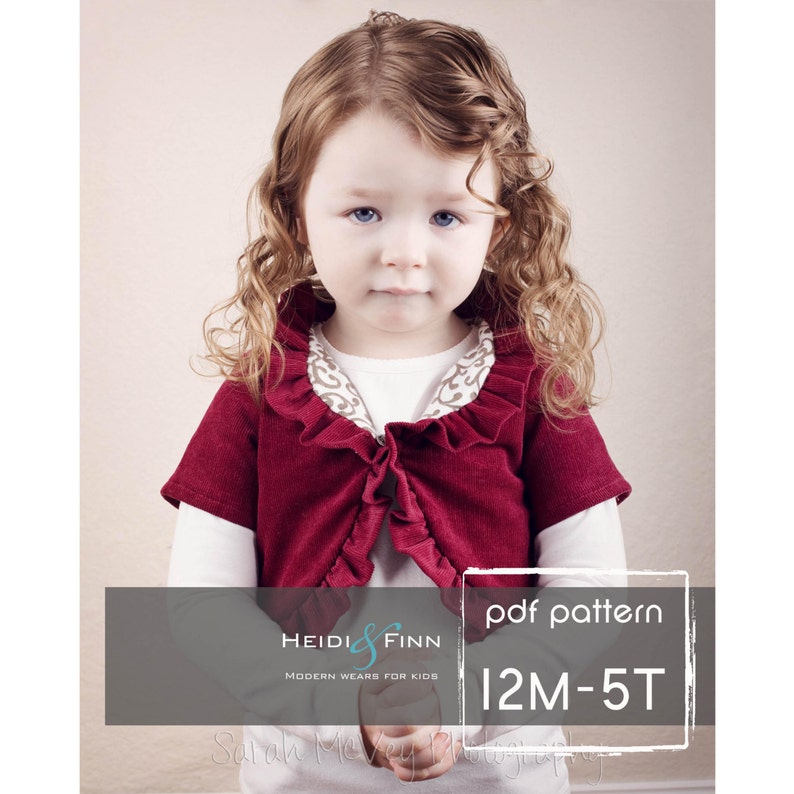 Ruffle Bolero pattern and tutorial PDF 12m-5T perfect for the holidays DIY jacket sweater shrug image 1