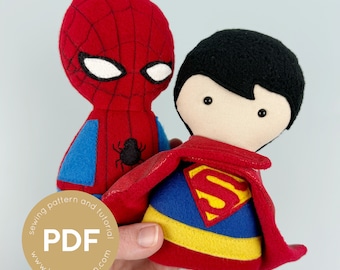 MINI cuddle dolls, superhero doll pattern, doll sewing pattern, soft doll pattern, pdf sewing pattern, toy doll pattern, gift for baby