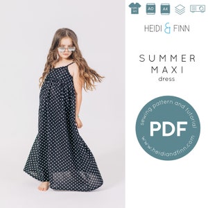 Summer Maxi Dress, sewing pattern and tutorial, PDF maxi dress, 12m-12y, easy sew dress, long summer dress, maxi sewing pattern, Pdf pattern