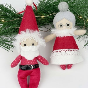 Mini Pals Holiday Ornaments collection SANTA and Mrs.Clause and rag doll sewing pattern toy felt ornament softie stuffed doll christmas