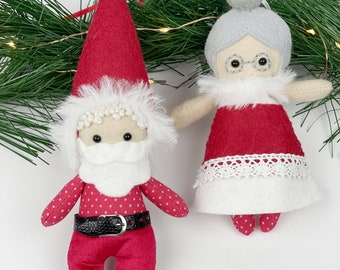 Mini Pals Holiday Ornaments collection SANTA and Mrs.Clause and rag doll sewing pattern toy felt ornament softie stuffed doll christmas