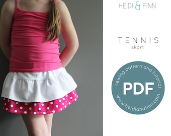 TENNIS skort sewing pattern, skirt sewing pattern, skort pdf pattern, tennis outfit for child, easy to sew skirt, modest clothing pattern