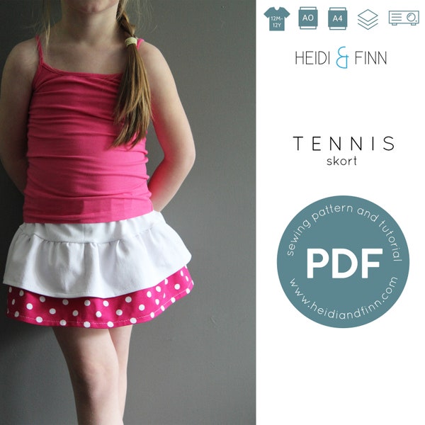 TENNIS skort sewing pattern, skirt sewing pattern, skort pdf pattern, tennis outfit for child, easy to sew skirt, modest clothing pattern