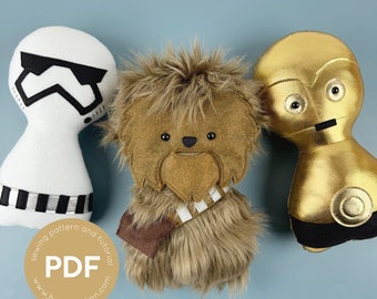 Star Wars-Puppenmuster, Kuschelpuppenmuster, Schnittmuster, weiches Puppenmuster, Junge-Geschenk-Nähmuster, Spielzeug-PDF-Muster, Plüschpuppenmuster