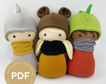 Animal Hat for doll, CUDDLE DOLLS hat with ears, soft rag doll, animal hat pdf sewing pattern, toy hat pattern, plush doll pdf, bunny hat