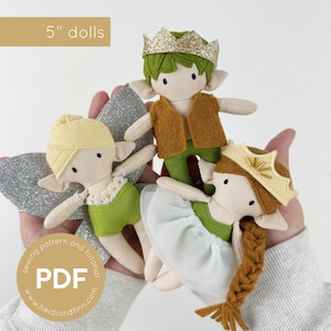 Mini fairy doll pattern, fairies, toy doll, woodland doll, 5 inch doll, fairy doll sewing pattern, dollhouse doll, tiny doll sewing pattern