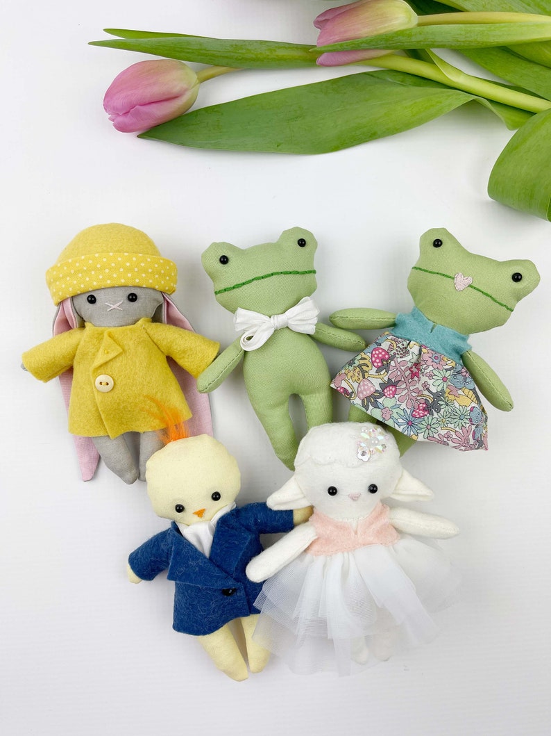 Spring Easter doll sewing pattern, Mini Pals pattern, easter dolls, doll sewing pattern, felt sewing pattern, easter pdf pattern, frog pdf image 6