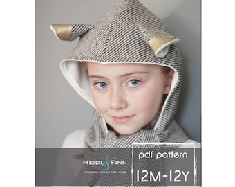 All in One Hooded Scarf pattern and tutorial 6m-12y easy sew PDF pattern unisex cap scood