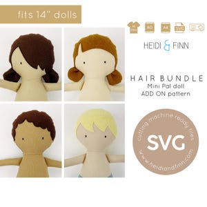 Coiffure à ajouter, patron de couture poupée douce Mini Pals, feutre pour poupée, patron de couture pdf jouet, patron de couture poupée peluche, SVG, PDF, A0