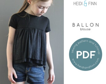 Ballon Blouse, child tee sewing pattern, ballet top sewing pattern, ruffle top pattern, pdf sewing pattern, diy kids clothes, tunic pattern