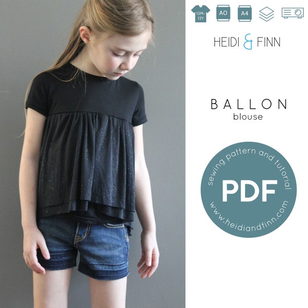 Ballon Blouse, child tee sewing pattern, ballet top sewing pattern, ruffle top pattern, pdf sewing pattern, diy kids clothes, tunic pattern