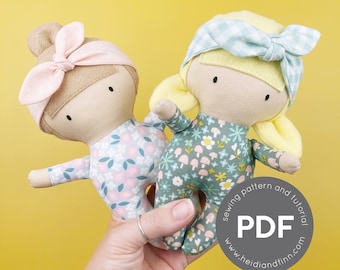 Mini Pal, baby doll sewing pattern, pdf sewing pattern, tiny doll sewing pattern, easy sew pattern, digital download, baby doll pdf pattern