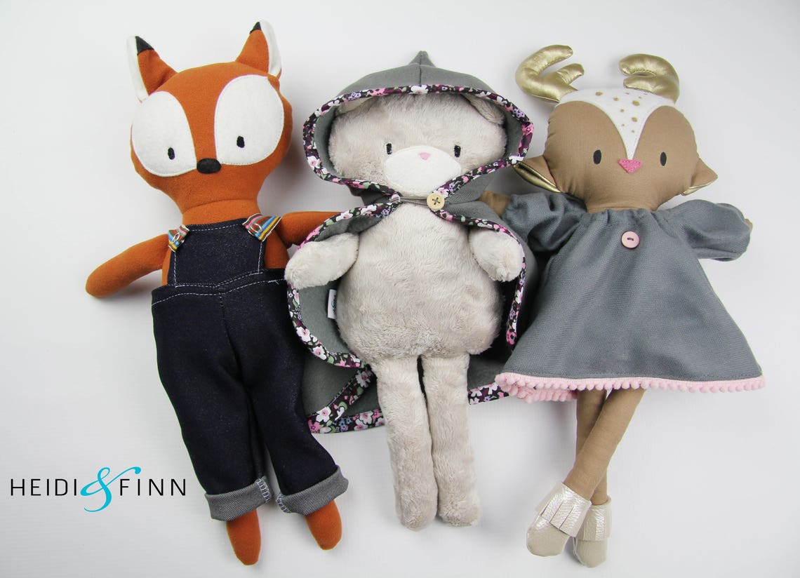 Mini Pals Fall DRESS UP set 4 rag doll animal sewing pattern | Etsy