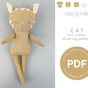 Cat doll sewing pattern, Mini Softie pattern, Kitten sewing pattern, Cat pdf pattern, plush dog, Kitty doll, easy to sew kitten doll