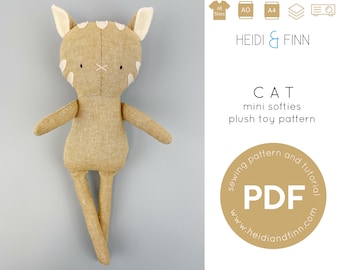 Katze Puppenschnittmuster, Mini Softie Schnittmuster, Kätzchen Schnittmuster, Katze pdf Schnittmuster, Plüschhund, Kitty Puppe, einfach zu nähen Kätzchen Puppe