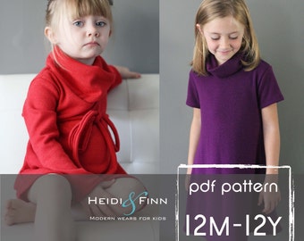 Cowl Neck Jumper Dress and sweater pattern  PDF12m - 12y easy sew  tunic dress sweater