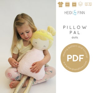 Pillow Pals sewing pattern, large doll pdf pattern, Pillow doll pattern, doll sewing pattern, huge doll, easy to sew doll pdf, rag doll