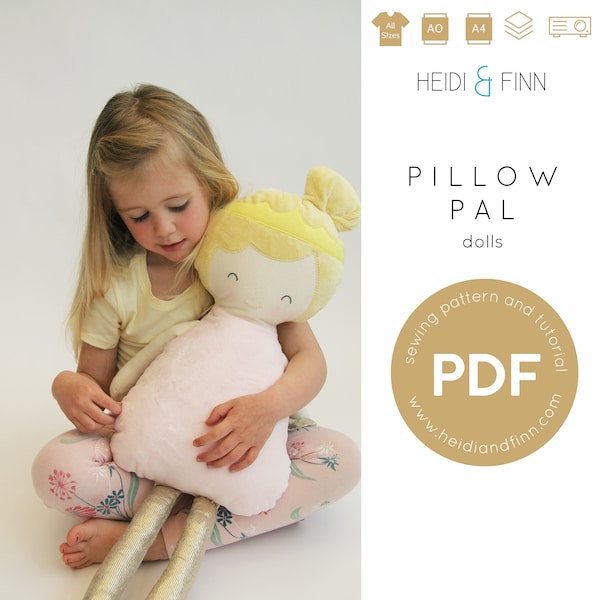 Pillow Pals sewing pattern, large doll pdf pattern, Pillow doll pattern, doll sewing pattern, huge doll, easy to sew doll pdf, rag doll