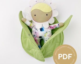 flower baby doll sewing pattern, toy pdf sewing pattern, tiny doll sewing pattern, easy sew pattern, digital download, baby doll pdf pattern