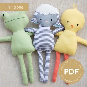 Spring doll sewing pattern, Mini Pals dolls, Bunny sewing pattern, Frog doll pattern, Sheep doll pattern, Chick doll sewing pattern, pdf
