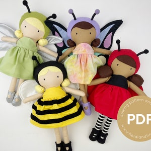 Mini Pal Garden doll, doll sewing pattern, pdf sewing pattern, butterfly sewing pattern, easy sew pattern, digital download, summer doll pdf