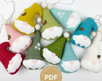Patrón de costura para adornos de gnomos, adorno de gnomo de fieltro, patrón de costura para adornos, patrón de costura en PDF, adorno navideño de peluche, gnomo navideño