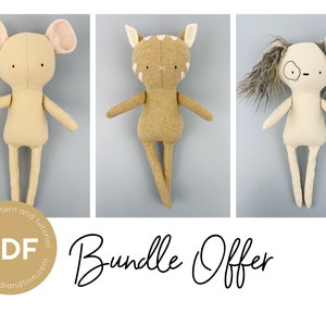 Puppe Schnittmuster, Puppe Schnittmuster, Mini Softie Schnittmuster, Schnittmuster Katze, Schnittmuster Hund, Schnittmuster Maus, Plüschtier pdf