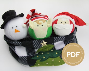Holiday friends sewing pattern, soft ball toy pdf sewing pattern, holiday plush pattern,  santa sewing pattern, elf sewing pattern, ball toy