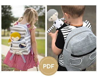 Mini Pals Carry me backpack, backpack sewing pattern, messesnger bag sewing pattern, doll carrier sewing pattern, doll pdf sewing pattern