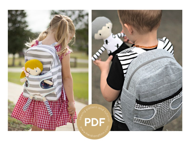 Mini Pals Carry me backpack, backpack sewing pattern, messesnger bag sewing pattern, doll carrier sewing pattern, doll pdf sewing pattern image 1