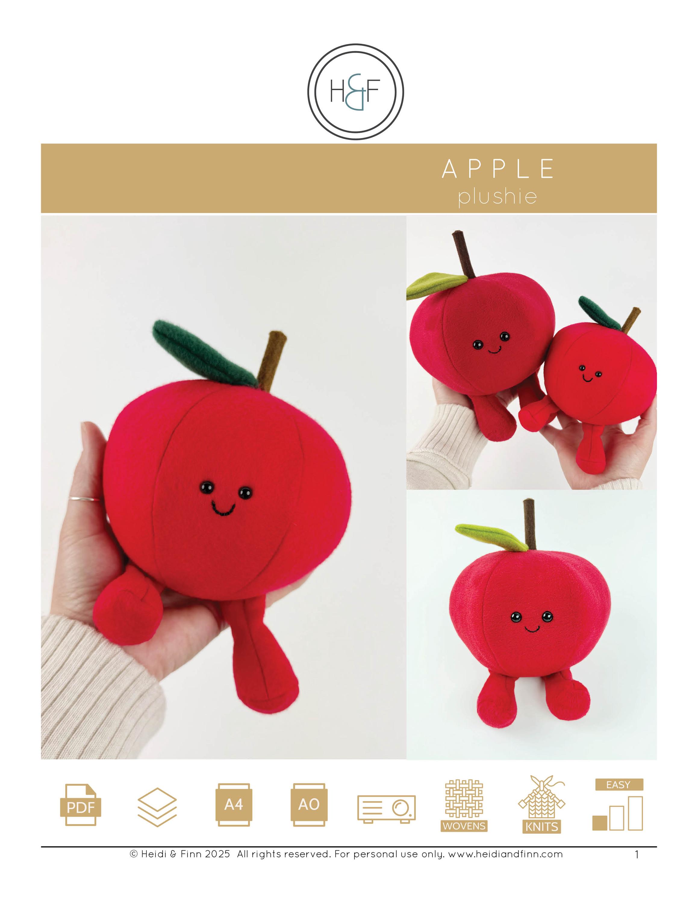 リンゴのぬいぐるみの縫製パターン：初心者向けのフルーツのおもちゃ