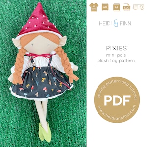Mini Pals PIXIE doll sewing pattern, doll sewing pattern, toy pdf pattern, plush doll pattern, pixie doll sewing pattern, woodland doll pdf