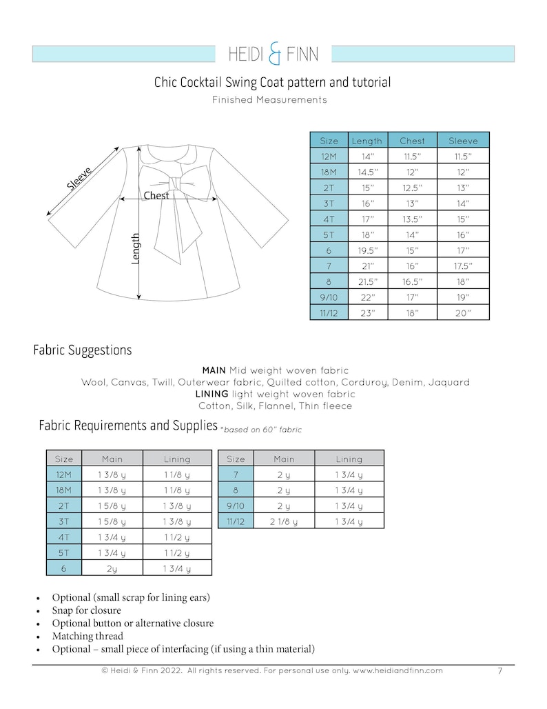 Chic Cocktail Swing Coat, swing coat pdf pattern, holiday coat sewing pattern, fancy coat pattern, swing coat pattern, child coat pattern image 5