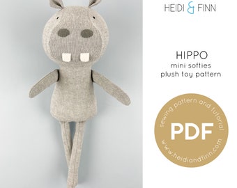 Hippo pop naaipatroon, Mini Softie patroon, nijlpaard naaipatroon, Hippo pdf patroon, pluche nijlpaard, nijlpaardpop, gemakkelijk te naaien nijlpaard