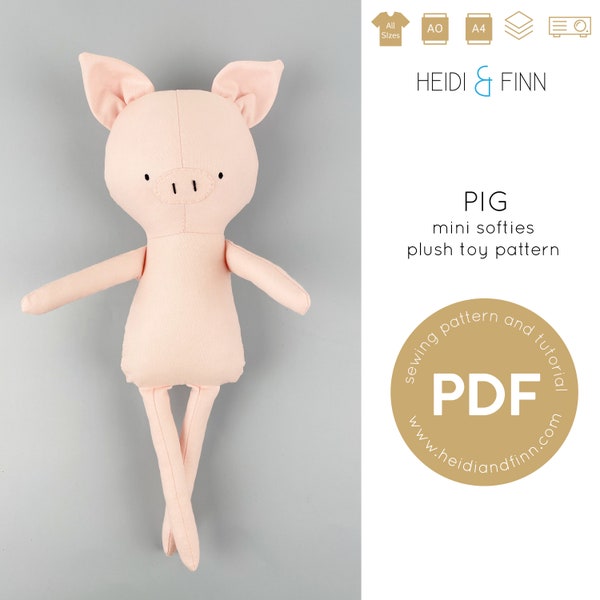Modèle de couture de poupée cochon, modèle Mini Softie, modèle de couture cochon, modèle pdf porcelet, cochon en peluche, poupée porcelet, cochon facile à coudre, poupée de printemps