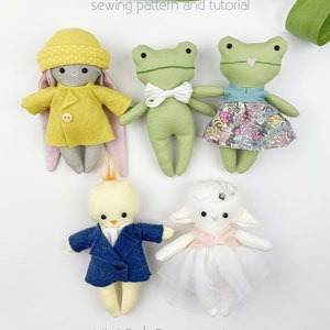 Spring Easter doll sewing pattern, Mini Pals pattern, easter dolls, doll sewing pattern, felt sewing pattern, easter pdf pattern, frog pdf image 2