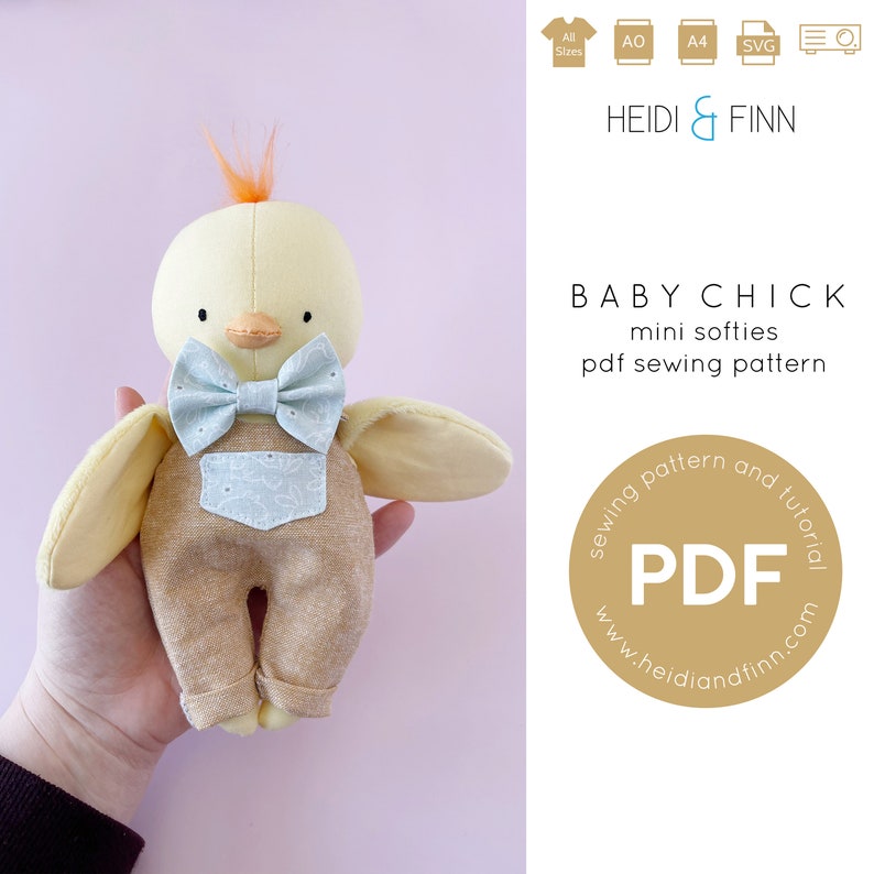 baby chick doll sewing pattern, toy pdf sewing pattern, tiny doll sewing pattern, easy sew pattern, spring chick, chicken doll pdf pattern image 3