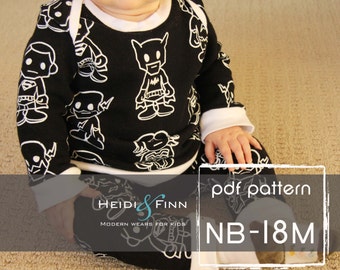Baby Sweatsuit pattern and tutorial NB - 18M PDF pattern boy girl modern infant layette pajamas
