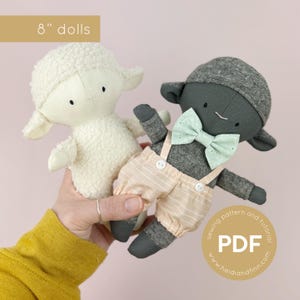 baby sheep doll sewing pattern, toy pdf sewing pattern, tiny doll sewing pattern, easy sew pattern, lamb doll, sheep doll pdf pattern