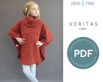 Veritas, patrón de costura de capa, poncho, patrón de costura y tutorial, chaqueta navideña, abrigo, bolero, prendas de abrigo PDF, fácil de coser, patrón de poncho