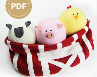 Farm friends, soft ball toy, pdf sewing pattern, plush toy, animals sewing pattern, sheep, chick, bird, pig, barn pdf pattern, baby toy pdf