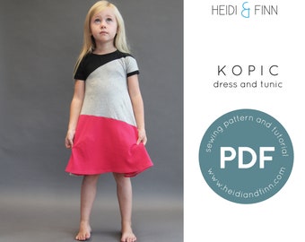 Kopic tunic dress PDF sewing pattern and tutorial 12m-12y  tunic dress jumper  easy sew