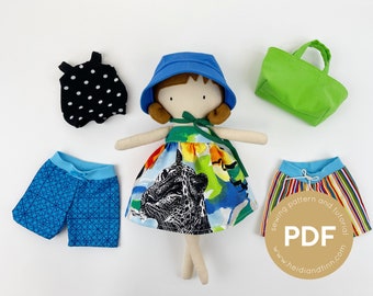 Mini Pals Dress up set #3, doll clothing sewing pattern, doll swimsuit pattern, boy doll clothing, doll wardrobe sewing patterns, doll dress